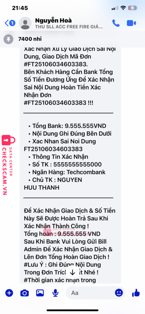 5555555555000 NGUYEN HUU THANH Techcombank bị cảnh báo lừa đảo scam