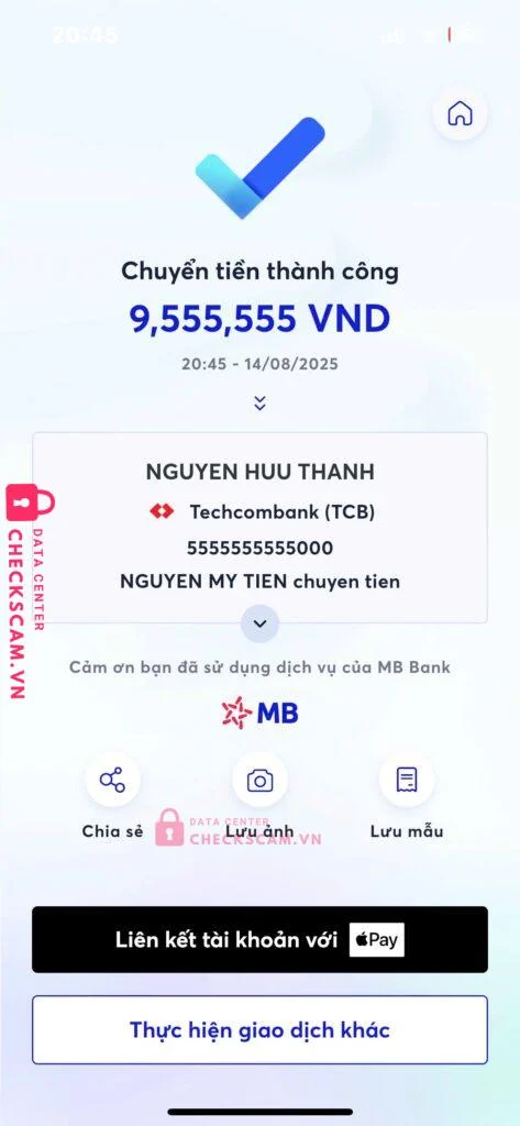 5555555555000 NGUYEN HUU THANH Techcombank bị cảnh báo lừa đảo scam