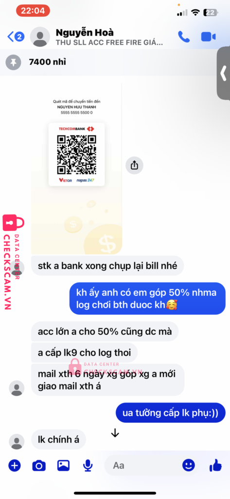 5555555555000 NGUYEN HUU THANH Techcombank bị cảnh báo lừa đảo scam