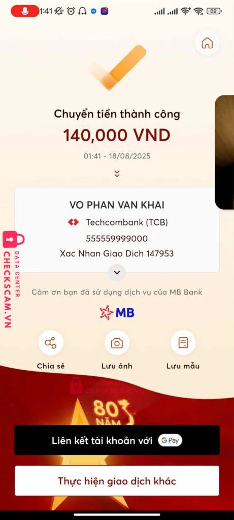 555559999000 VO PHAN VAN KHAI Techcombank bị cảnh báo lừa đảo scam