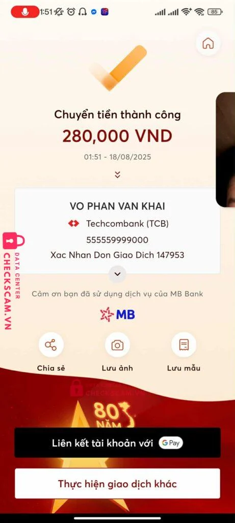 555559999000 VO PHAN VAN KHAI Techcombank bị cảnh báo lừa đảo scam
