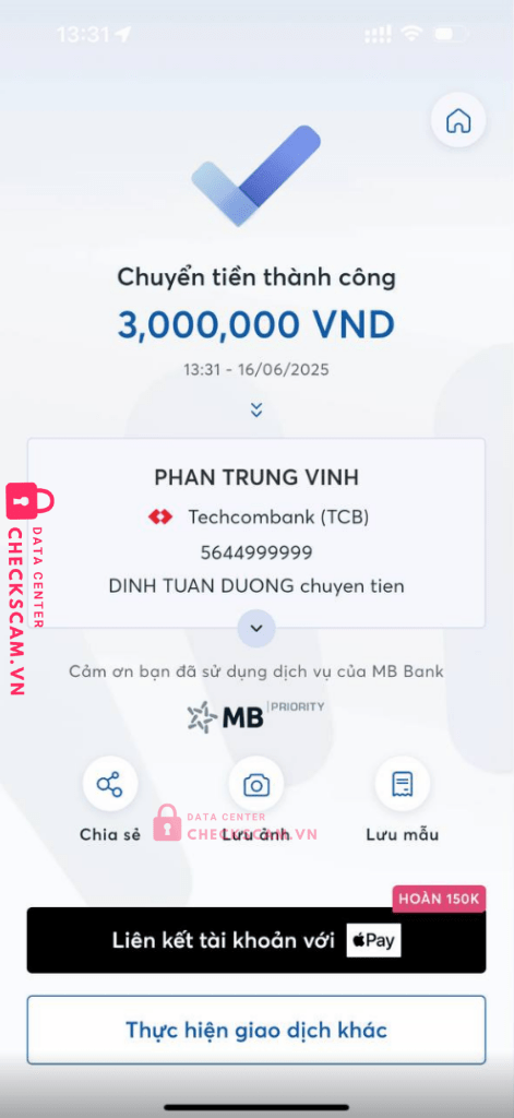 5644999999 PHAN TRUNG VINH Techcombank bị cảnh báo lừa đảo scam