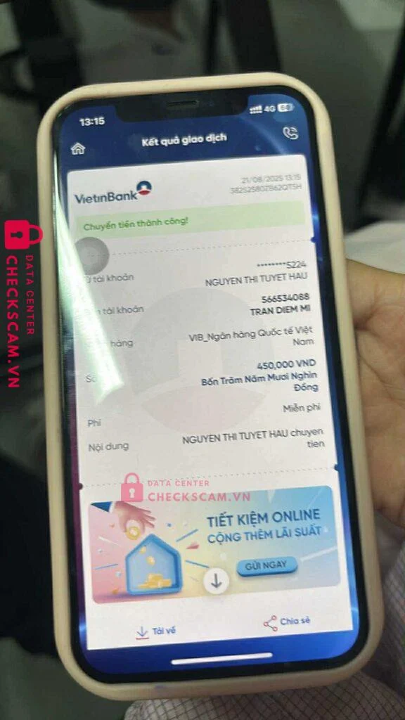 566534088 TRAN DIEM MI VIB bị cảnh báo lừa đảo scam