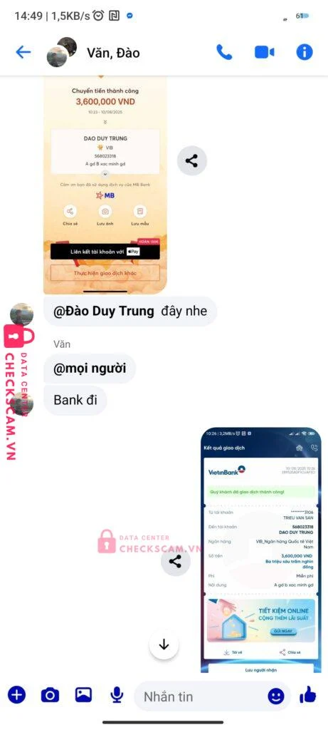 568023318 DAO DUY TRUNG VIB bị cảnh báo lừa đảo scam
