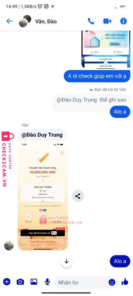 568023318 DAO DUY TRUNG VIB bị cảnh báo lừa đảo scam