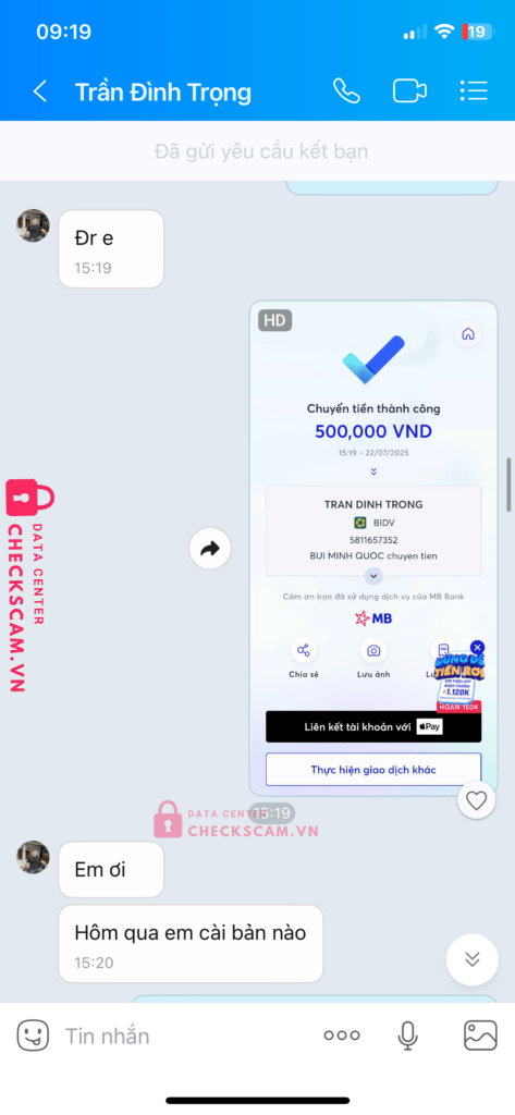 5811657352 TRAN DINH TRONG BIDV bị cảnh báo lừa đảo scam