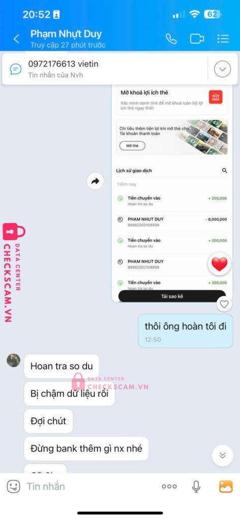 5975133166 Pham Nhut Duy MB bị cảnh báo lừa đảo scam