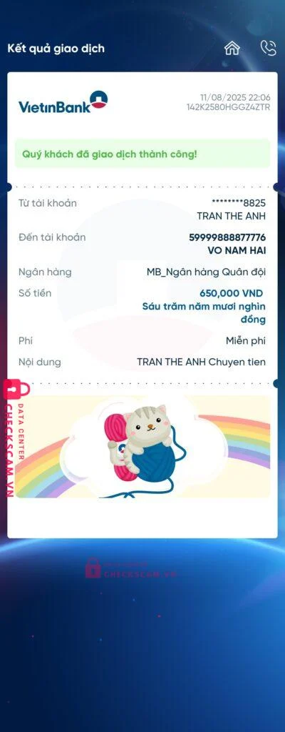 59999888877776 NONG VAN HUNG MB bị cảnh báo lừa đảo scam