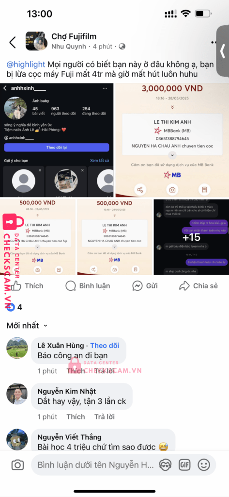 03651388794645 Le Thi Kim Anh MB bị cảnh báo lừa đảo scam