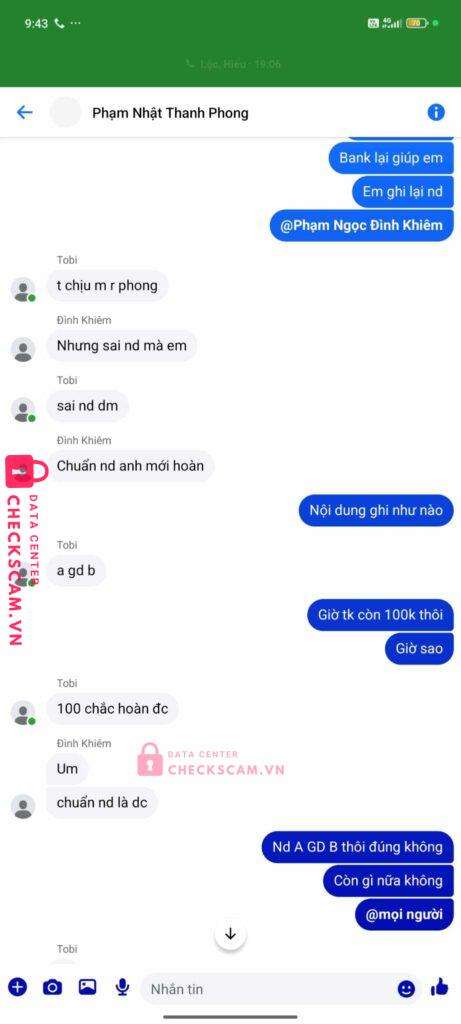 0965609385 Pham Nhat Thanh Phong MB bị cảnh báo lừa đảo scam