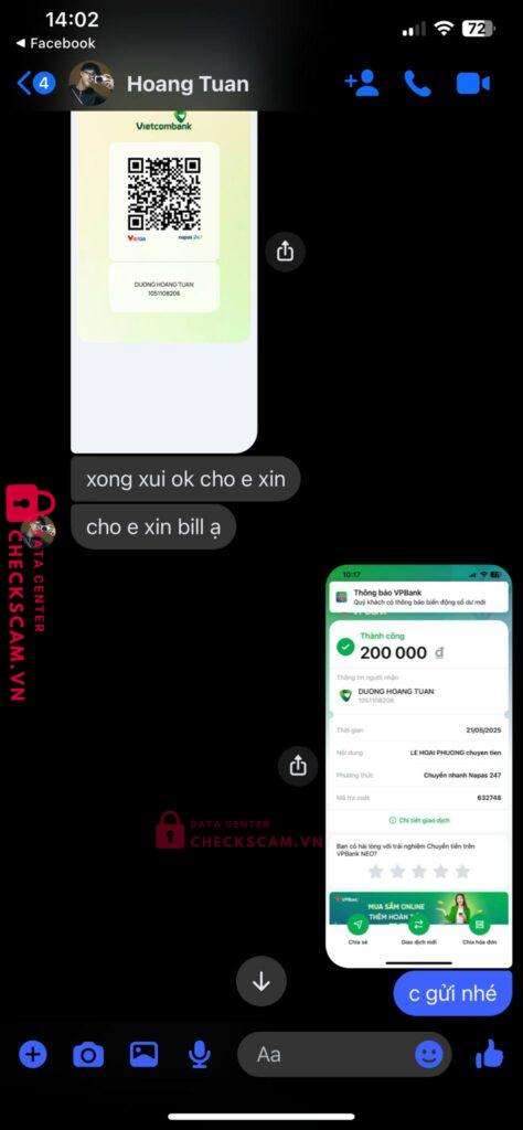 1051108206 Duong Hoang Tuan VCB bị cảnh báo lừa đảo scam
