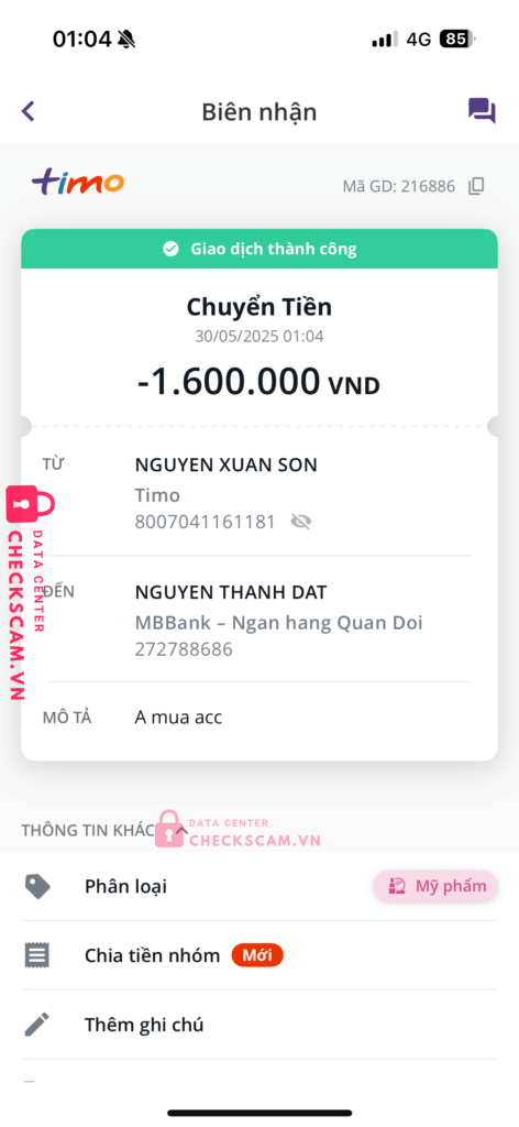 272788686 Nguyen Thanh Dat MB bị cảnh báo lừa đảo scam