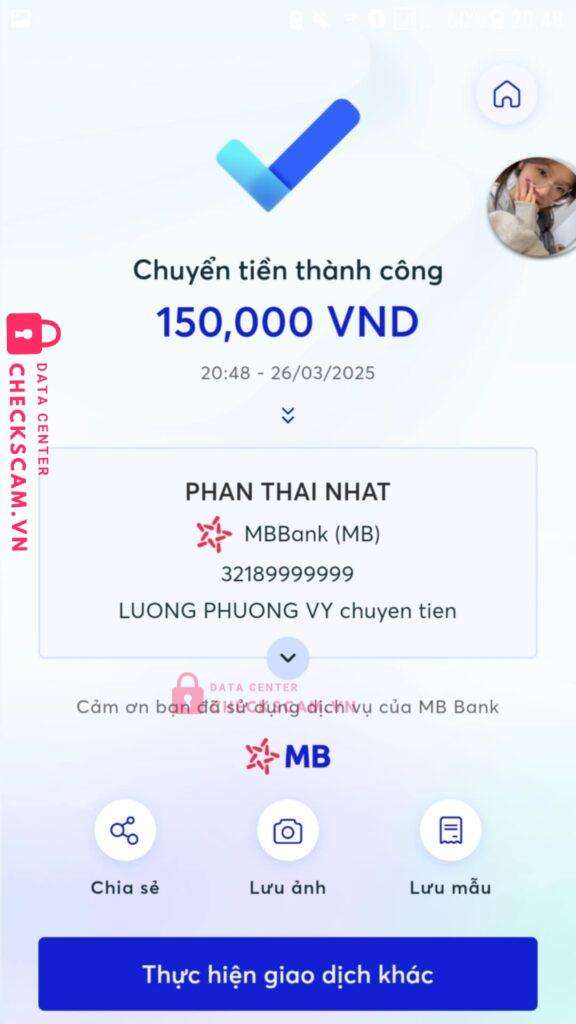 32189999999 Phan Thai Nhat MB bị cảnh báo lừa đảo scam