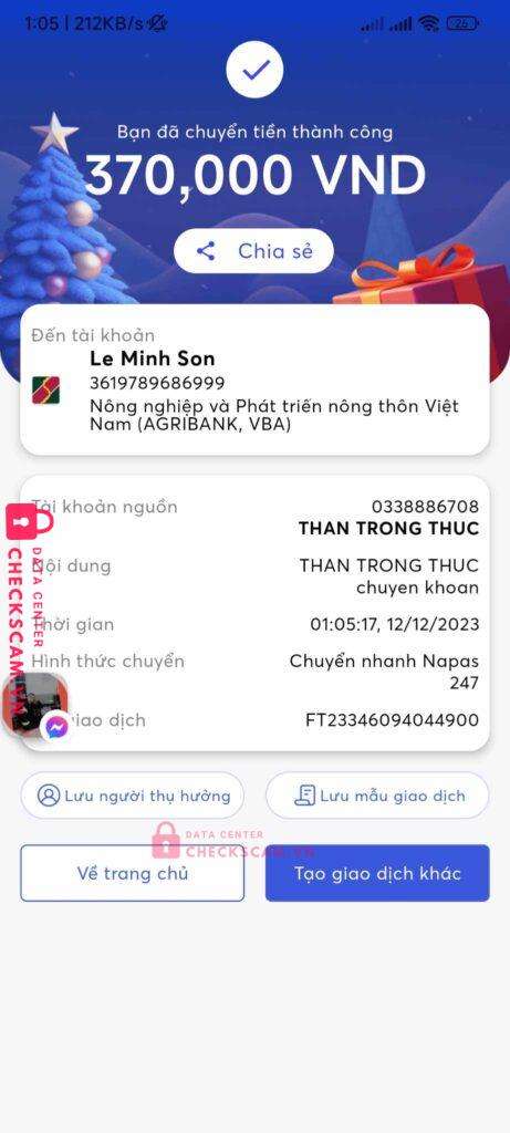 3619789686999 Le Minh Son Agribank bị cảnh báo lừa đảo scam