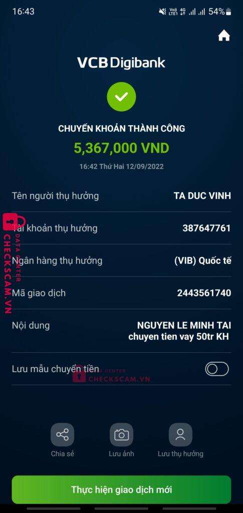 387647761 Ta Duc Vinh VIB bị cảnh báo lừa đảo scam