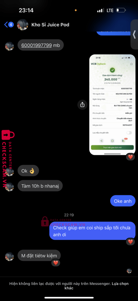 60001997799 NGUYEN VAN QUYEN MB bị cảnh báo lừa đảo scam