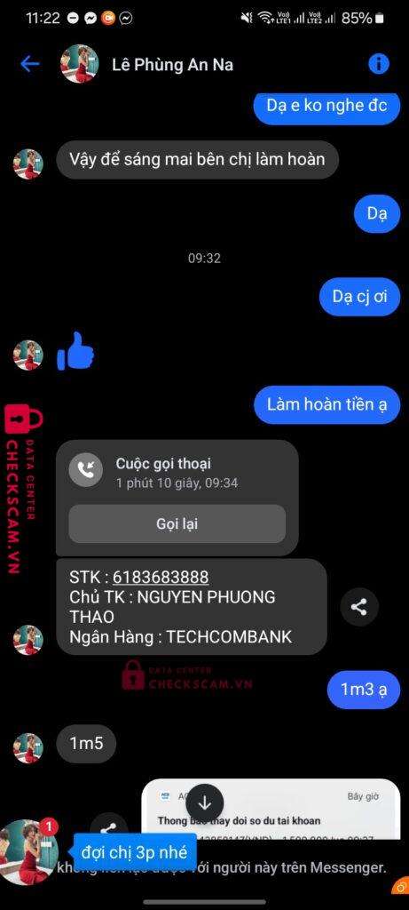 6183683888 Nguyen Phuong Thao Techcombank bị cảnh báo lừa đảo scam