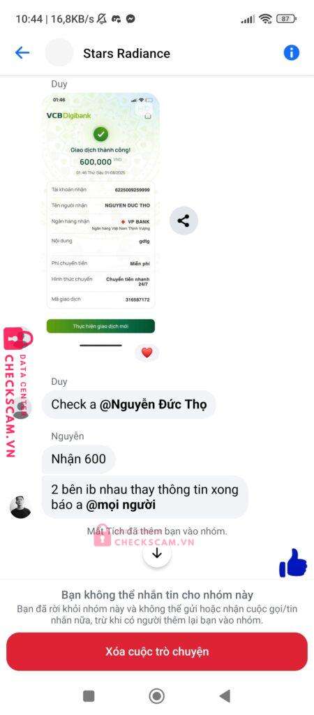 6225009259999 NGUYEN DUC THO VP Bank bị cảnh báo lừa đảo scam