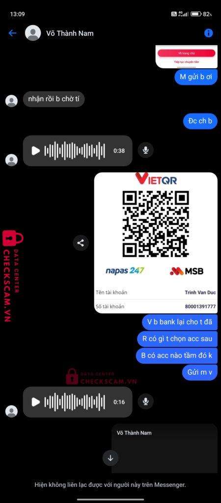 6291234569 VO THANH NAM MB bị cảnh báo lừa đảo scam
