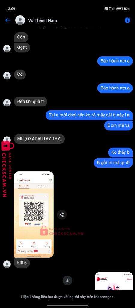 6291234569 VO THANH NAM MB bị cảnh báo lừa đảo scam