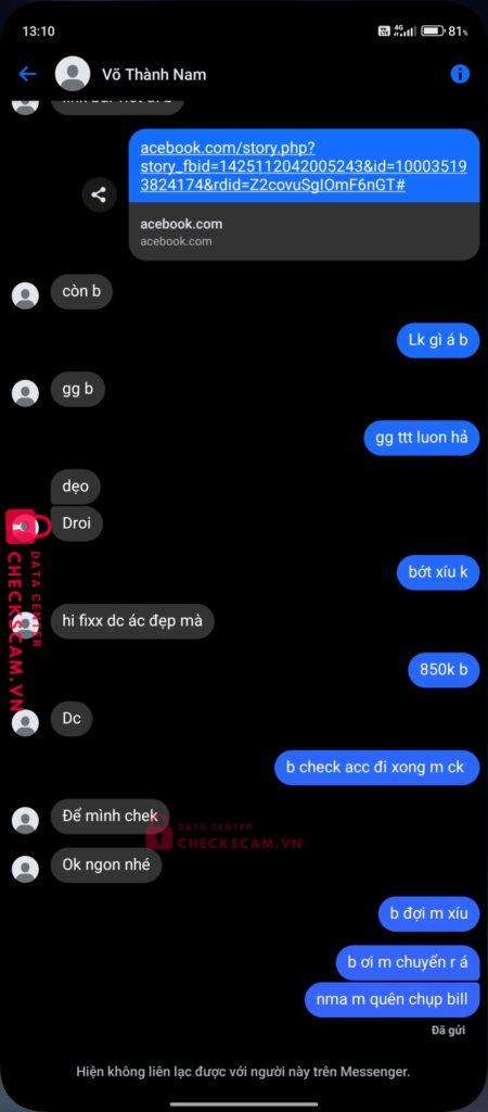 6291234569 VO THANH NAM MB bị cảnh báo lừa đảo scam