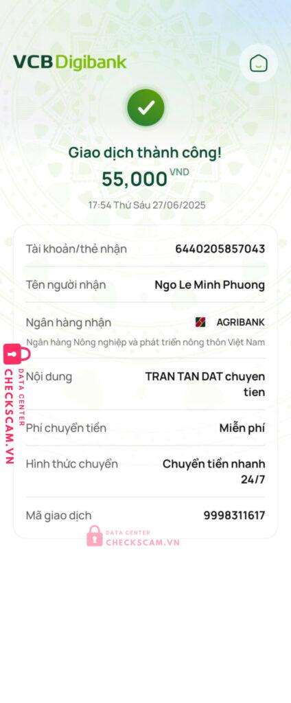 6440205857043 NGO LE MINH PHUONG ARGIBANK bị cảnh báo lừa đảo scam