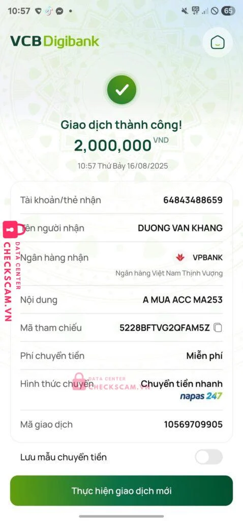 64843488659 DUONG VAN KHANG VP BANK bị cảnh báo lừa đảo scam