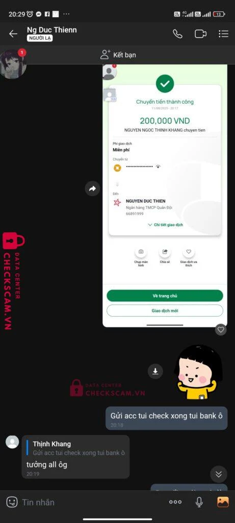66891999 NGUYEN DUC THIEN MB bị cảnh báo lừa đảo scam