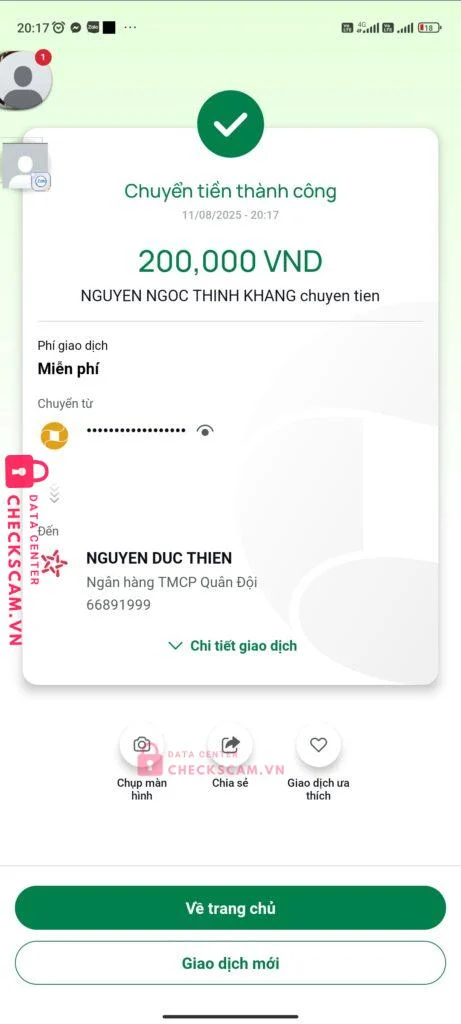 66891999 NGUYEN DUC THIEN MB bị cảnh báo lừa đảo scam