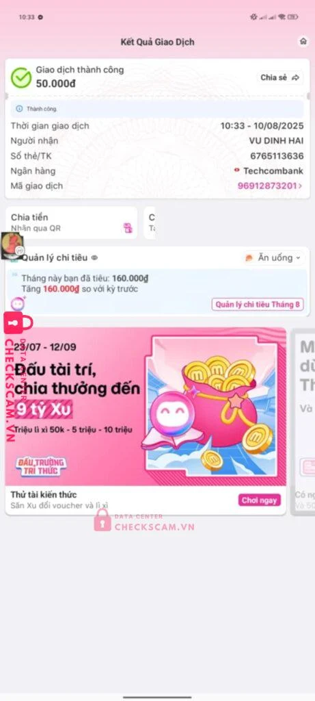 676513636 VU DINH HAI Techcombank bị cảnh báo lừa đảo scam