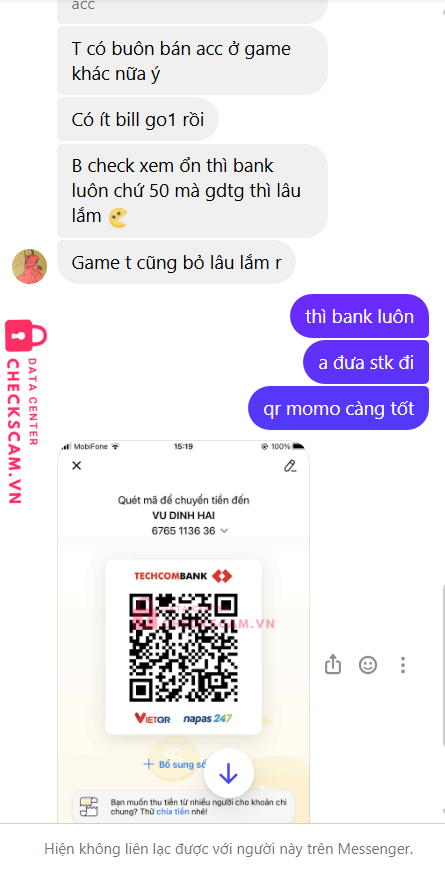 676513636 VU DINH HAI Techcombank bị cảnh báo lừa đảo scam