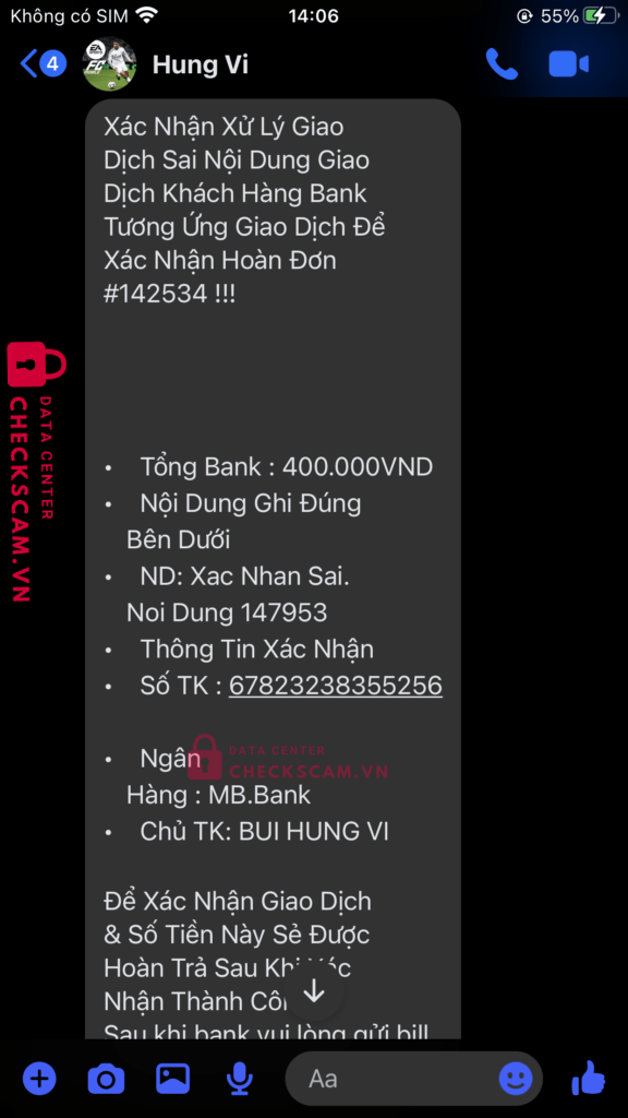 67823238355256 BUI HUNG VI MB bị cảnh báo lừa đảo scam