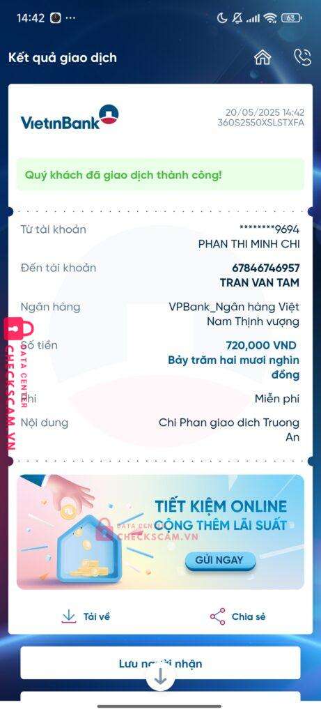 67846746957 Tran Van Tam VP BANK bị cảnh báo lừa đảo scam