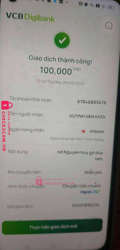 67846885676 HUYNH VAN KHOI VP BANK bị cảnh báo lừa đảo scam