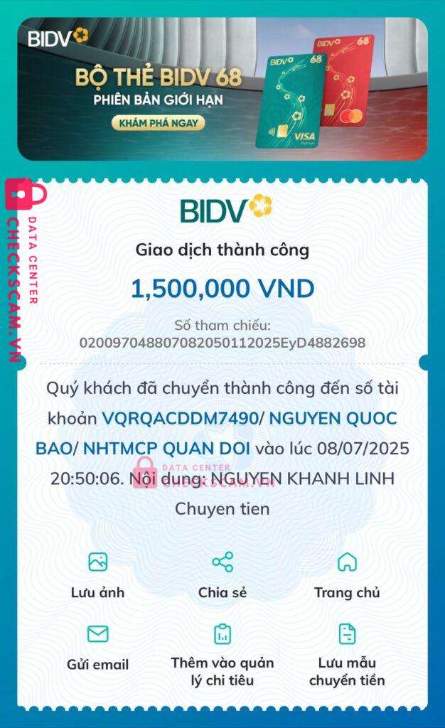6787892007 NGUYEN QUOC BAO MB bị cảnh báo lừa đảo scam