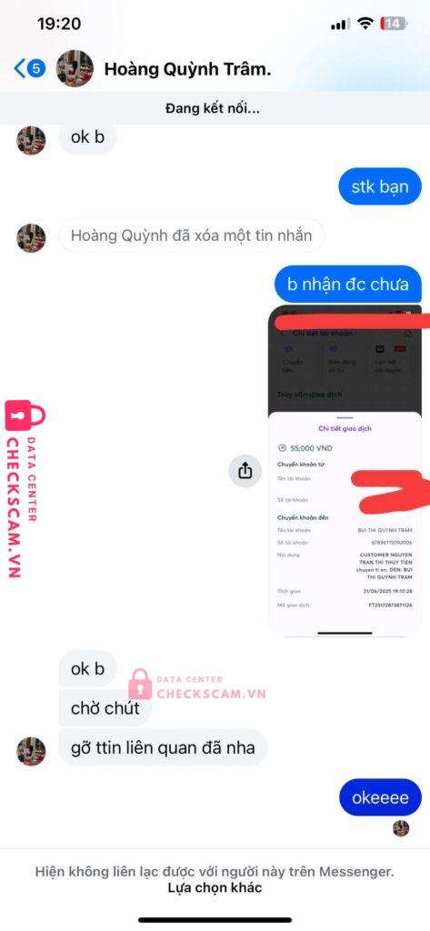 67896715092006 BUI THI QUYNH TRAM MB bị cảnh báo lừa đảo scam
