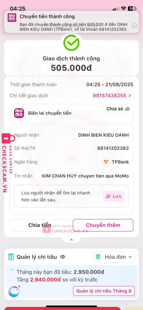 68141202383 Dinh Bien Kieu Oanh TP BANK bị cảnh báo lừa đảo scam