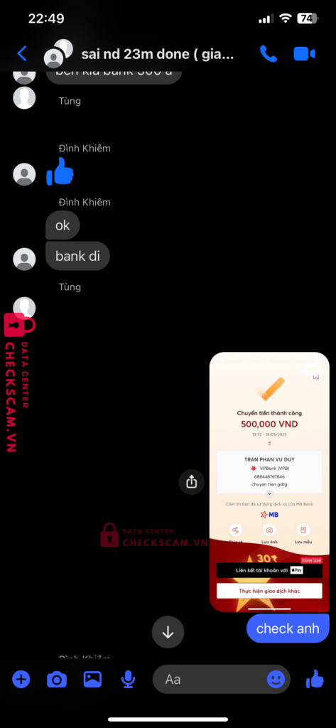 688448767846 TRAN PHAN VU DUY VCB bị cảnh báo lừa đảo scam