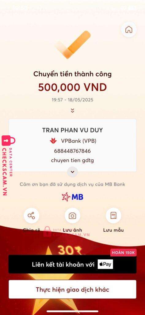 688448767846 TRAN PHAN VU DUY VCB bị cảnh báo lừa đảo scam
