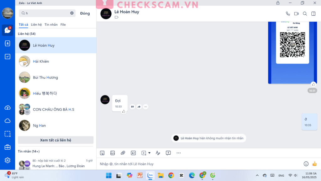 698575 Le Hoan Huy MB bị cảnh báo lừa đảo scam