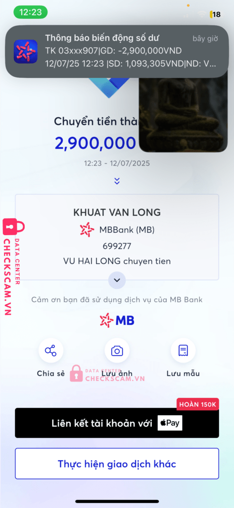 699277 KHUAT VAN LONG MB bị cảnh báo lừa đảo scam