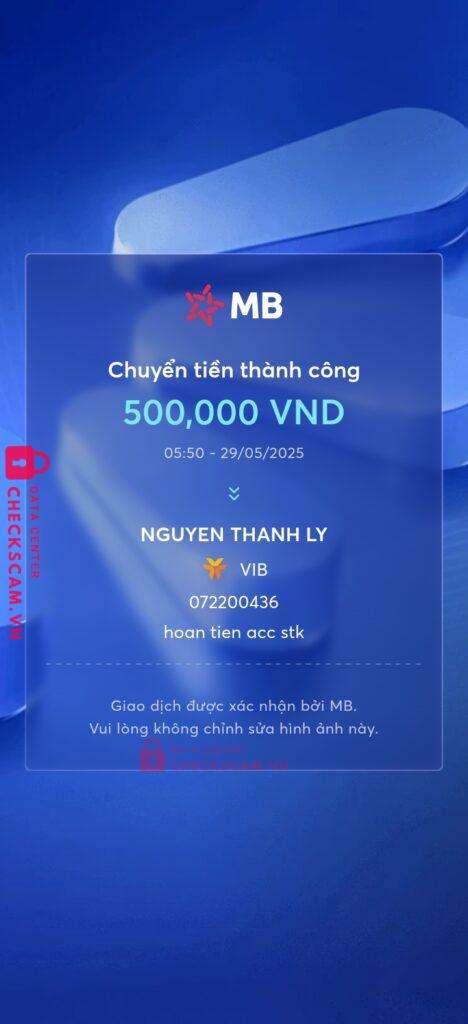 072200436 Nguyen Thanh Ly VIB bị cảnh báo lừa đảo scam