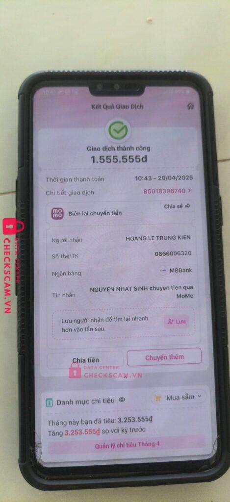 0866006320 Hoang Le Trung Kien MB bị cảnh báo lừa đảo scam