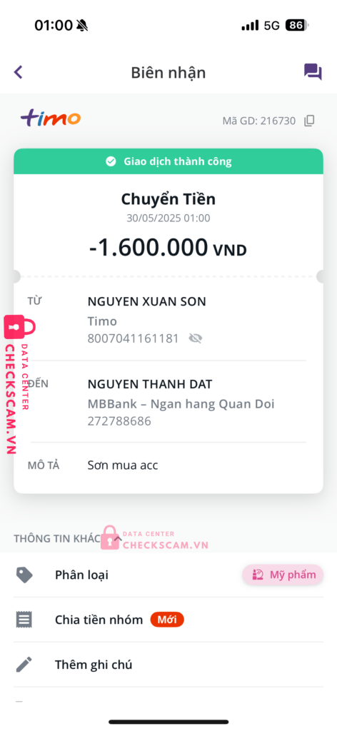 272788686 Nguyen Thanh Dat MB bị cảnh báo lừa đảo scam