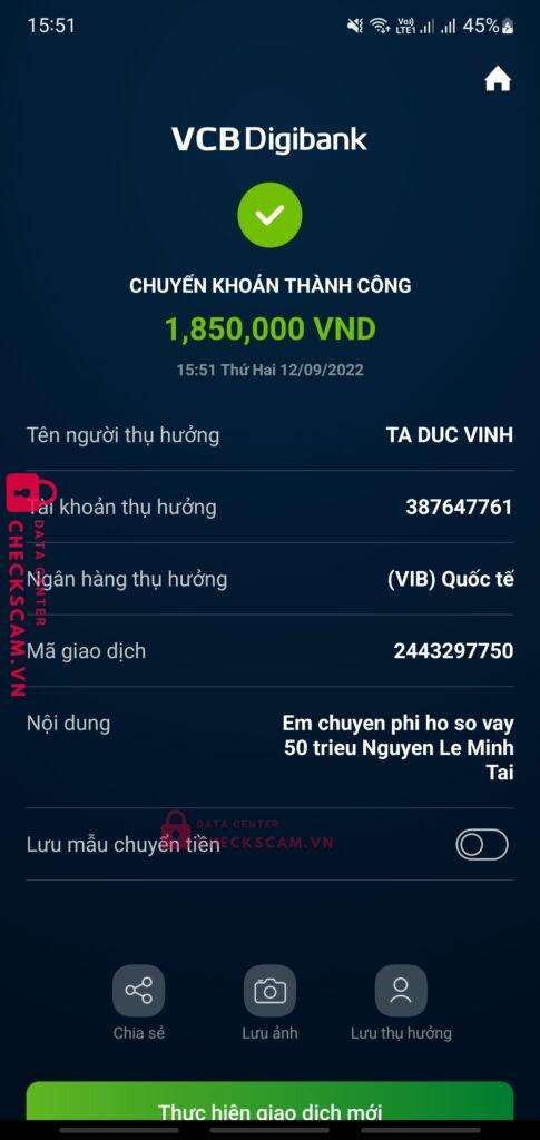 387647761 Ta Duc Vinh VIB bị cảnh báo lừa đảo scam