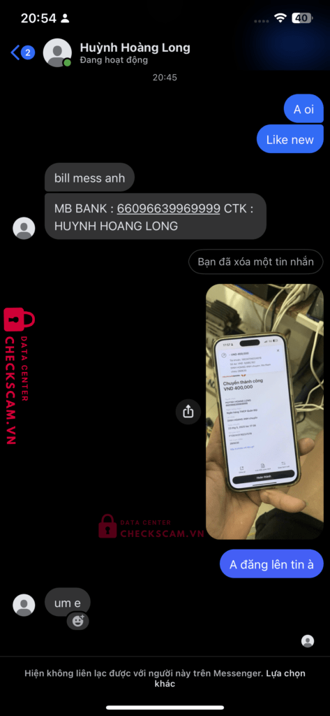 66096639969999 Huynh Hoang Long MB bị cảnh báo lừa đảo scam