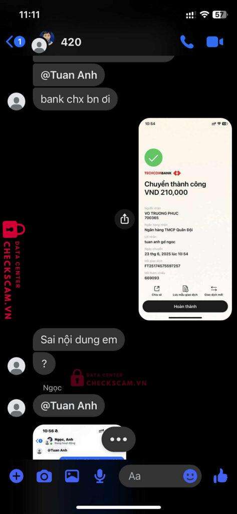 700365 VO TRUONG PHUC MB bị cảnh báo lừa đảo scam