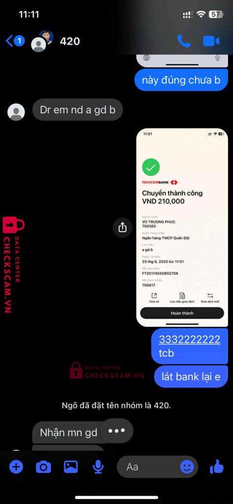 700365 VO TRUONG PHUC MB bị cảnh báo lừa đảo scam