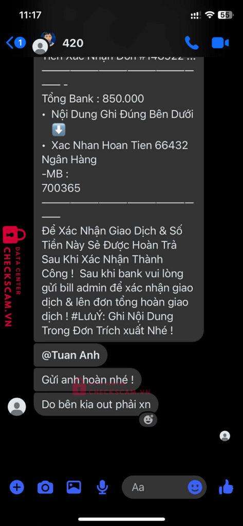 700365 VO TRUONG PHUC MB bị cảnh báo lừa đảo scam
