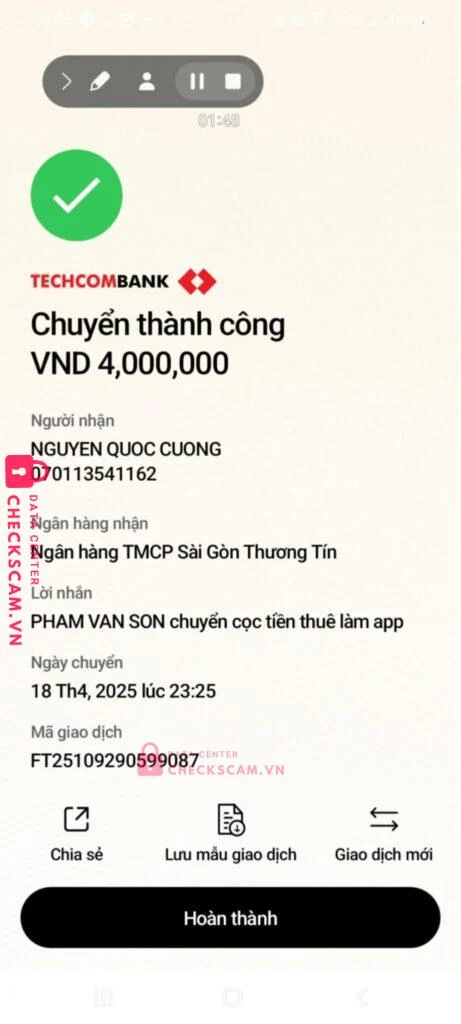 70113541162 NGUYEN QUOC CUONG Sacombank bị cảnh báo lừa đảo scam